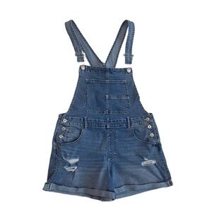 NO BOUNDARIES ~ Medium Wash Blue Stretch Denim Overalls w/Rollup Hemline size L